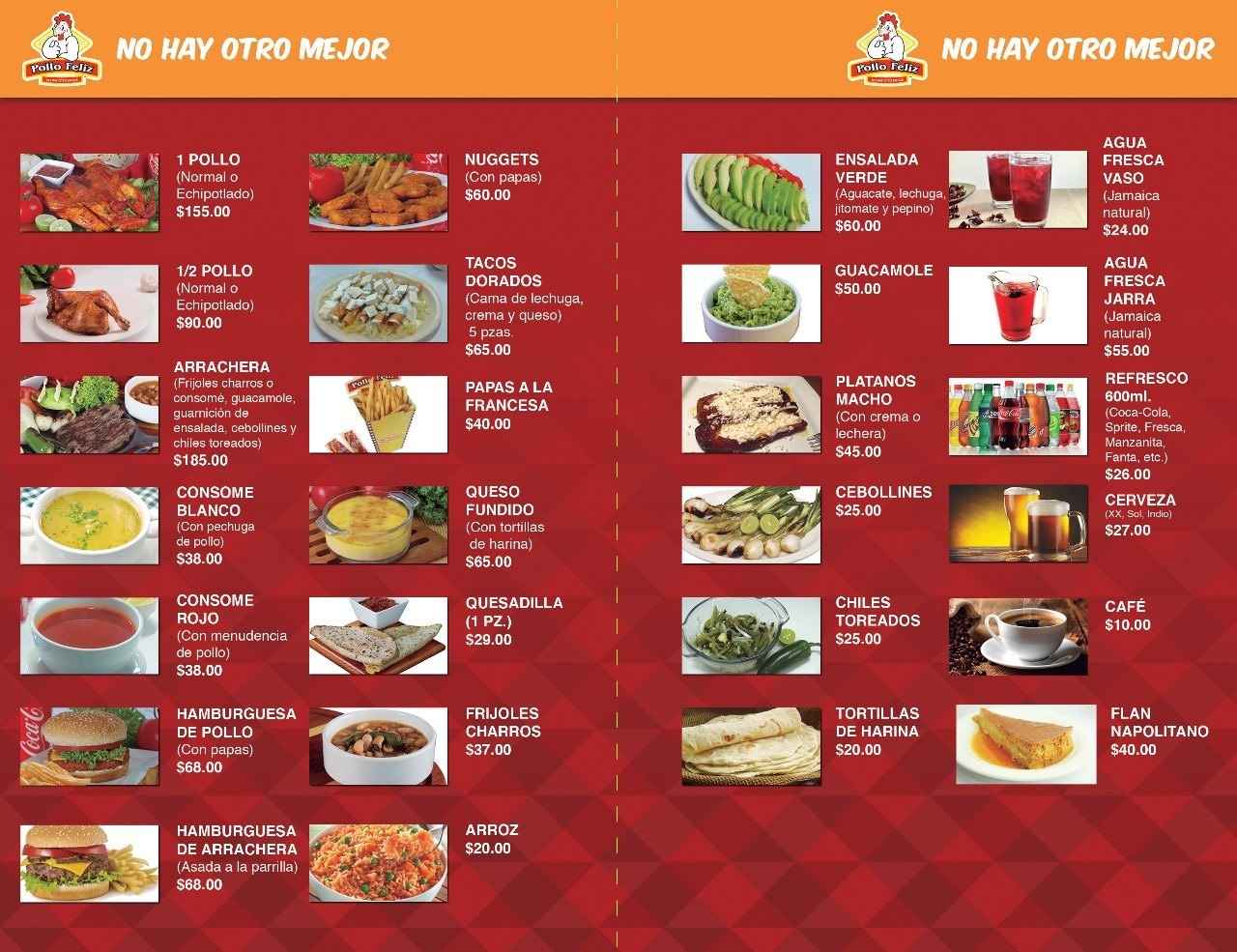 Pollo Feliz Menu Mexico Nuevas Tarifas