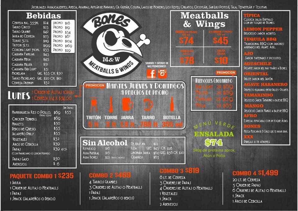 Bones Meatballs Wings Menu Mexico