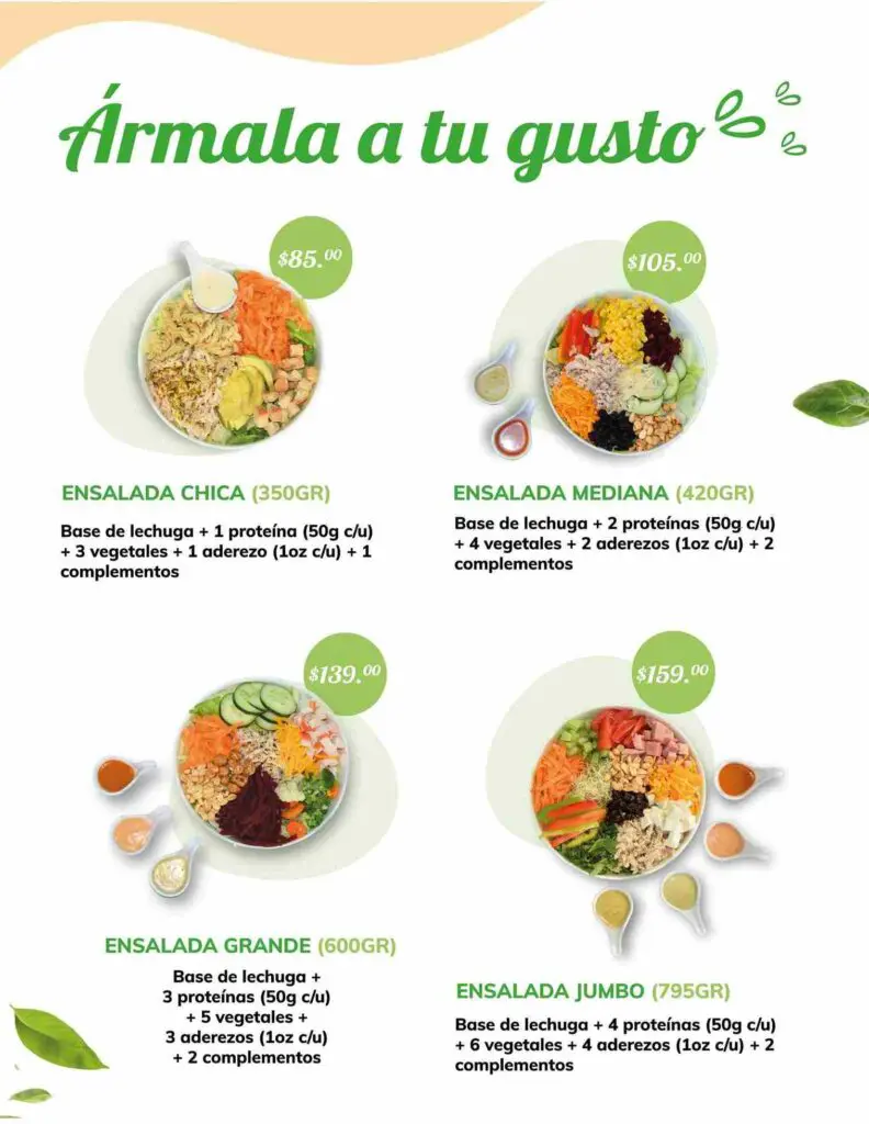 información nutricional del menú fresco de ensaladas