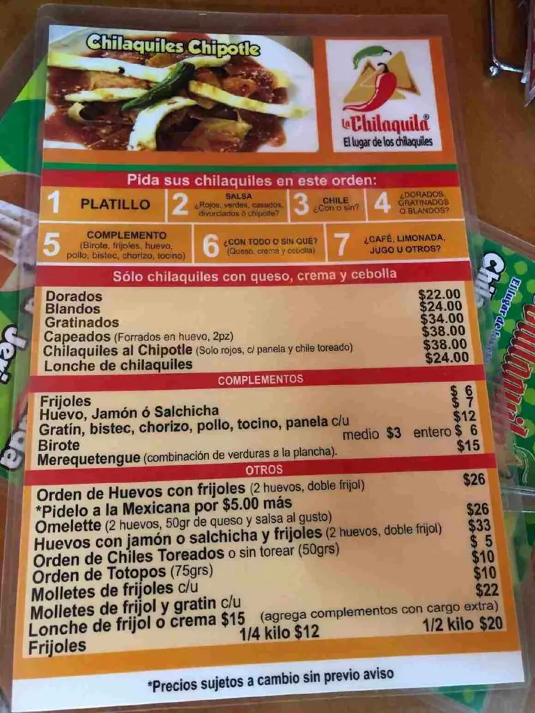 La Chilaquila Menú Precios México Actualizado 2024