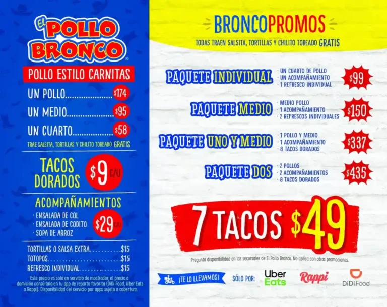 Pollo Bronco Menú Precios México Actualizado 2024