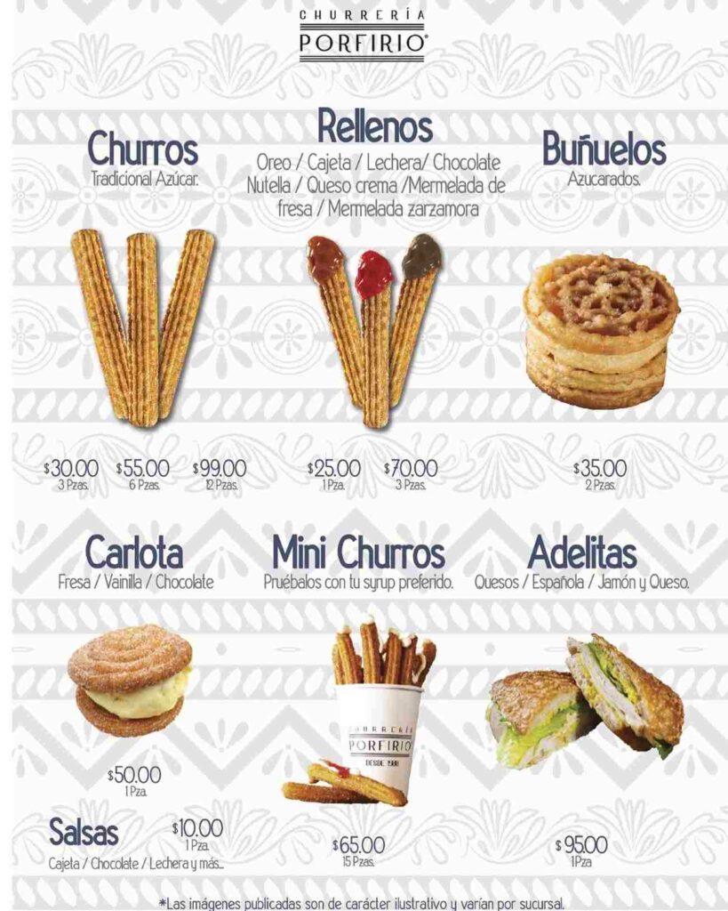 Churreria Porfirio Menu Mexico 