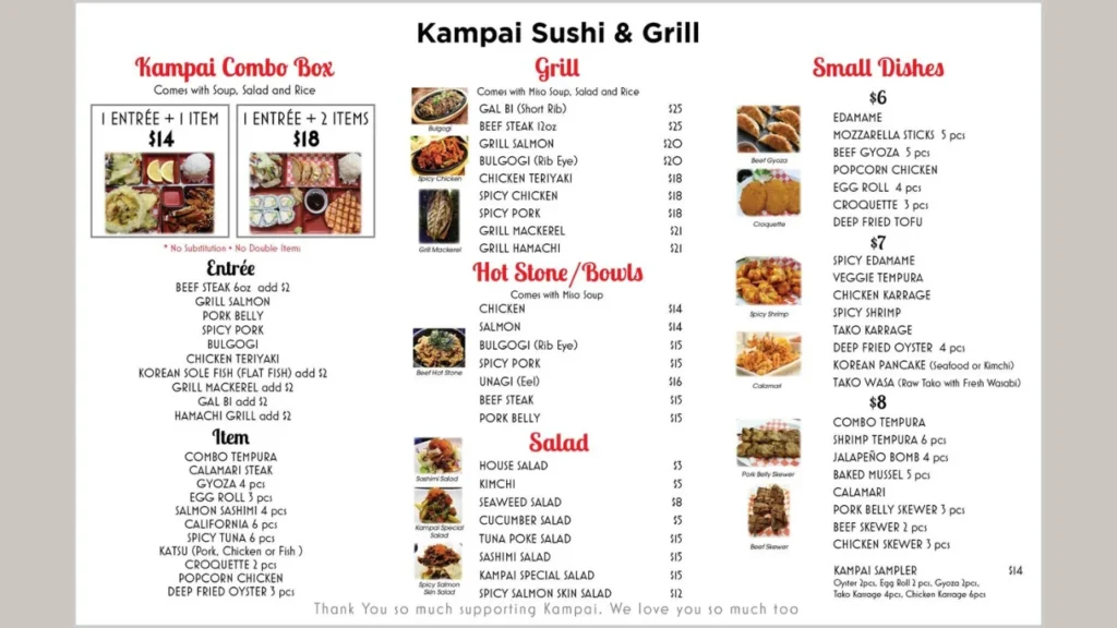 kampai menu Opciones Vegetarianas